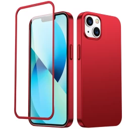 Dėklas iphone 13 Nugarėlei Ir Priekiui + Grūdintas Stiklas Raudonas