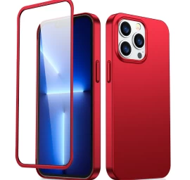 Dėklas iphone 13 Pro Max Galiniam Ir Priekiniam Dangteliui + Grūdintas Stiklas Raudonas