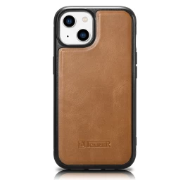 Dėklas Iš Natūralios Odos Iphone 14 Plus Leather Oil Wax šviesiai Rudos Spalvos