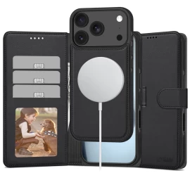 Dėklas Su Kortelių Lizdo Atvartu iphone 17 Pro Max Magsafe Wallet - Matinės Juodos Spalvos