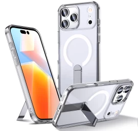 Dėklas Su Stovu iphone 17 Pro Max Hybrid Armor X Magsafe - Skaidrus