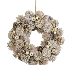 Dekoratyvinė Girlianda 34 Cm Aukso Spalvos Su Kankorėžiais Ir žėručio Karoliukais