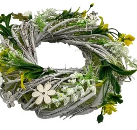 Dekoratyvinė Girlianda Balta Ir žalia Su Rožėmis 24 Cm Skersmens