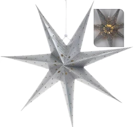 Dekoratyvinė Popierinė žvaigždė Su Led Apšvietimu 60cm Sidabrinė