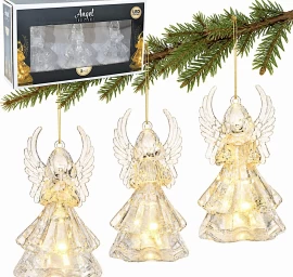 Dekoratyvinis Angelas Iš Akrilo, 9 Cm, Su Led, 3 Vnt.