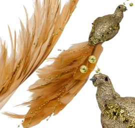 Dekoratyvinis Paukštis Ant Segtuko 38 Cm - Aukso Spalvos