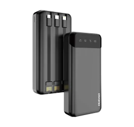 Didelės Talpos 20000 Mah Maitinimo Blokas Su 3 Integruotais Usb-c Microusb Lightning Kabeliais, Juodas