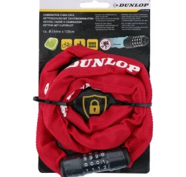 dunlop Dviračio Grandinė Su 120 Cm Ilgio Kombinuotu Užraktu - Raudona