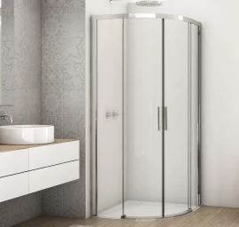 Dušo kabina 900x900 Ronal DIVERA pilku blizgiu profiliu, pusapvalė