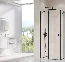 Dušo kabina Ravak CRV2 110, juoda+stiklas Transparent, 1QVD0300Z1