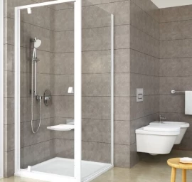 Dušo kabina Ravak Pivot PDOP1-90+PSS-90, balti profiliai, skaidrus stiklas