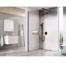 Dušo kabina RAVAK Walk-In Wall Set, 110cm juoda ir skaidrus stiklas