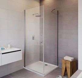 Dušo kabina Riho Novik Z201, 100x100 cm blizgūs profiliai, skaidrus stiklas