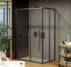 Dušo kabinos komplektas Ravak SET 19L - BLSRV2K+BLSRV2K 80x120, juoda+stiklas Transparent