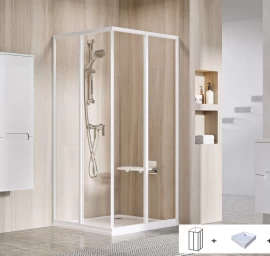 Dušo kabinos komplektas Ravak SET 2 - SRV2+SRV2 75x90, balta+stiklas Transparent