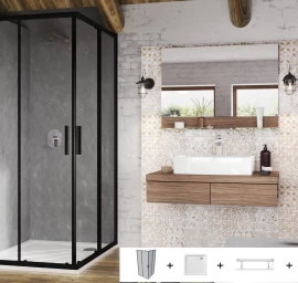 Dušo kabinos komplektas Ravak SET10 - BLSRV2 90x90, juoda+stiklas Transparent