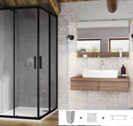 Dušo komplektas 5 in 1 Blix Slim Ravak SET9 - BLSRV2 80x80 komplektas, juoda+Transparent SET9