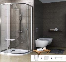 Dušo komplektas 5 in 1 Ravak SET18 - PSKK3 90x90 komplektas, satinas+Transparent SET18