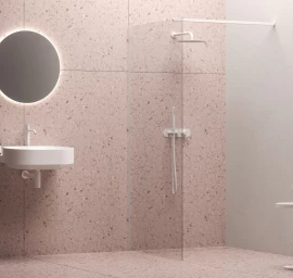 Dušo sienelė Ravak Walk-In Wall 100 cm balta matinė, skaidriu stiklu GW9WA0E0SZ1