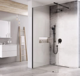 Dušo sienelė Ravak Walk-In Wall Set 130, juoda+stiklas Transparent, GW9WJ030SZ1