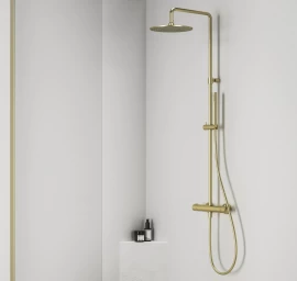 Dušo stovas su termostatiniu maišytuvu ir dušo komplektu Ravak ES 091.60GLB, šlifuoto aukso, X070614