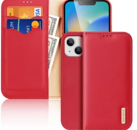 Dux Ducis Hivo Odinis Dėklas Su Atvartu Natūralios Odos Piniginė Kortelėms Ir Dokumentams Iphone 14 Plus Raudona