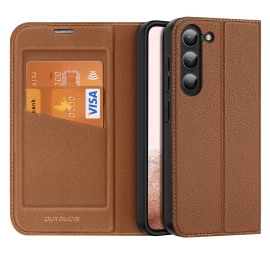 Dux Ducis Skin X2 Samsung Galaxy S23+ Dėklas Su Atlenkiamu Dangteliu, Piniginė, Stovas Rudas