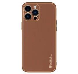 Dux Ducis Yolo Iphone 14 Pro Elegantiškas Dėklas Iš Natūralios Odos, Rudos Spalvos