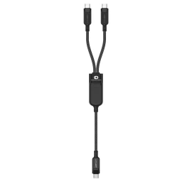 Dvigubas Usb-c Kabelis 2in1 - 2x Usb-c 100w 480mbps - Juodas