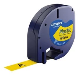 Dymo (S0721620) LetraTag Plastikinė etikečių juostelė, 12mm x 4m, Black on Yellow