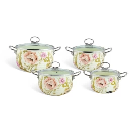 Edenberg emaliuotų puodų rinkinys su stikliniais dangčiais, 10 dalių, EB-1843