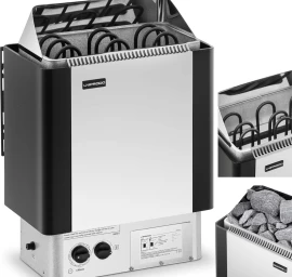 Elektrinė Pirties Krosnelė Su Integruotu Valdymu 3-6 M3 Iki 110c 400 V 4,5 Kw Sidabriškai Juoda