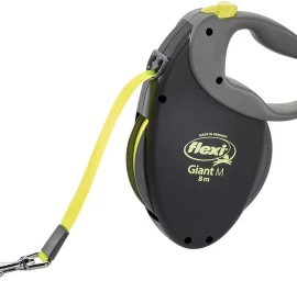 Flexi Giant S/M automatinis pavadėlis šunims, juostinis, 8m, iki 25kg, juodas neoninis