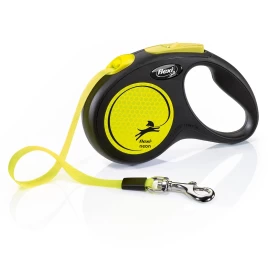 Flexi Neon S automatinis pavadėlis šunims, juostinis, 5m, iki 15kg, juodas ir neoninis