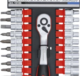Galvučių ir antgalių rinkinys su terkšle | 6.3 mm (1/4) | 4-13 mm | 27 vnt. (15105)