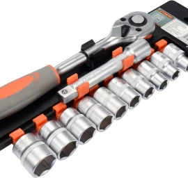 Galvučių rinkinys su terkšle | 12,5 mm (1/2) | 10-24 mm | 12 vnt. (58633)
