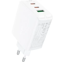 Gan 2x Usb-c Usb-a Pps Pd Qc4+ 65w Greitasis įkroviklis Baltos Spalvos