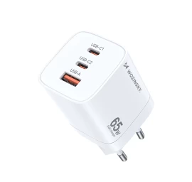 Gan 65w 100-240v Usb-a 2x Usb-c Tinklo įkroviklis, Baltas
