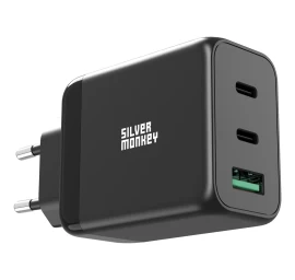 Gan 65w 2x Usb-c Pd 1x Usb-a Qc 3.0 Tinklo įkroviklis Juodas