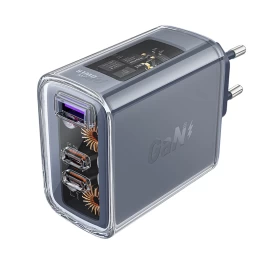 Gan 65w Tinklo įkroviklis 3 Prievadai 1x Usb 2x Usb-c Pilkos Spalvos