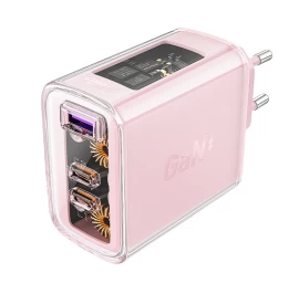 Gan 65w Tinklo įkroviklis 3 Prievadai 1x Usb 2x Usb-c Rožinės Spalvos