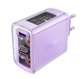 Gan 65w Tinklo įkroviklis 3 Prievadai 1x Usb 2x Usb-c Violetinės Spalvos