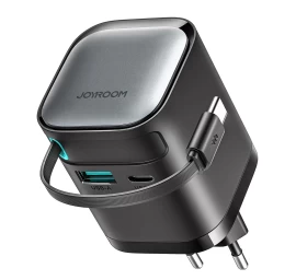 Gan 65w Usb-a Usb-c Tinklo įkroviklis Su Integruotu Usb-c Kabeliu - Juodas