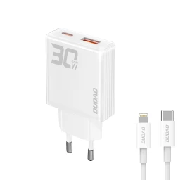 Gan A30eul 30w Usb-a Usb-c Tinklo įkroviklis + Usb-c - Lightning Kabelis - Baltas