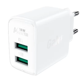Gan Tinklo įkroviklis 2x Usb 18w Qc 3.0 Afc Fcp Baltos Spalvos