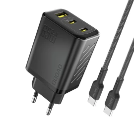 Gan Tinklo įkroviklis Su Usb-c Kabeliu 1 M 65 W - Juodas