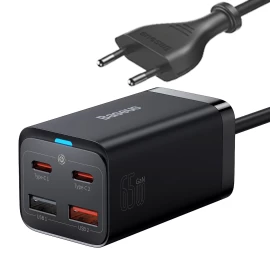 Gan3 Pro 2x Usb-c / 2x Usb 65w Pd Qc Greitasis įkroviklis + Usb-c Kabelis 1 M, Juodas