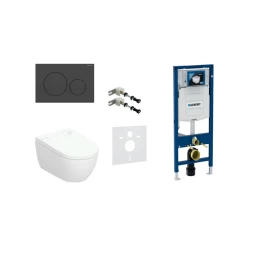 Geberit AquaClean Alba Comfort komplektas su Duofix Sigma 12 cm. WC instaliacine sistema, Sigma 20 Roud mygtuku, matinė juoda