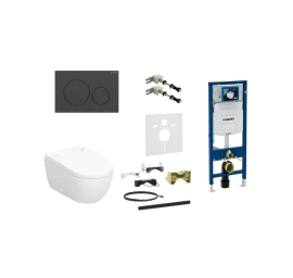 Geberit AquaClean Alba Premium komplektas su Duofix Sigma WC instaliacine sistema, Sigma 20 Round mygtukas, juodas
