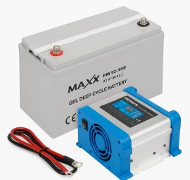 Gilaus iškrovimo akumuliatorius MAXX GEL 100AH 12V ir pakrovėjas 12V BC-20 PRO 20A LCD, 7 įkrovimo lygiai su laidais